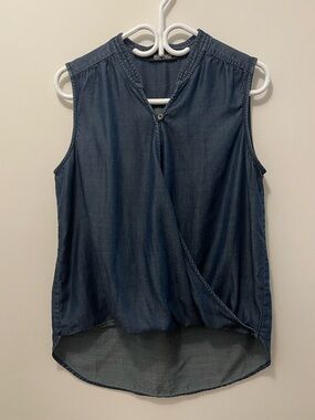 Buffalo David Bitton Dark Blue Sleeveless Wrap-Style Chambray Top